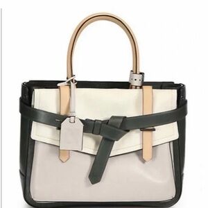 Reed Krakoff Iconic Boxer Tote Italian Leather Green, Cream and Tan